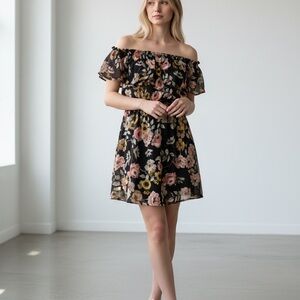 cupcakes & cashmere Black Floral Off-Shoulder Dress